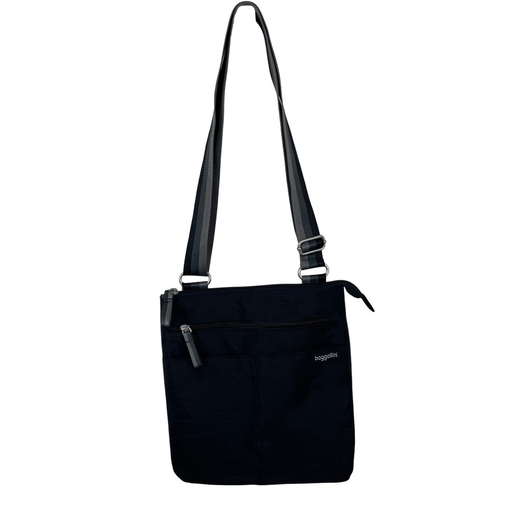 Baggallini Fine Line Slim Crossbody Bag Black Nylon Water Resistant Travel Purse